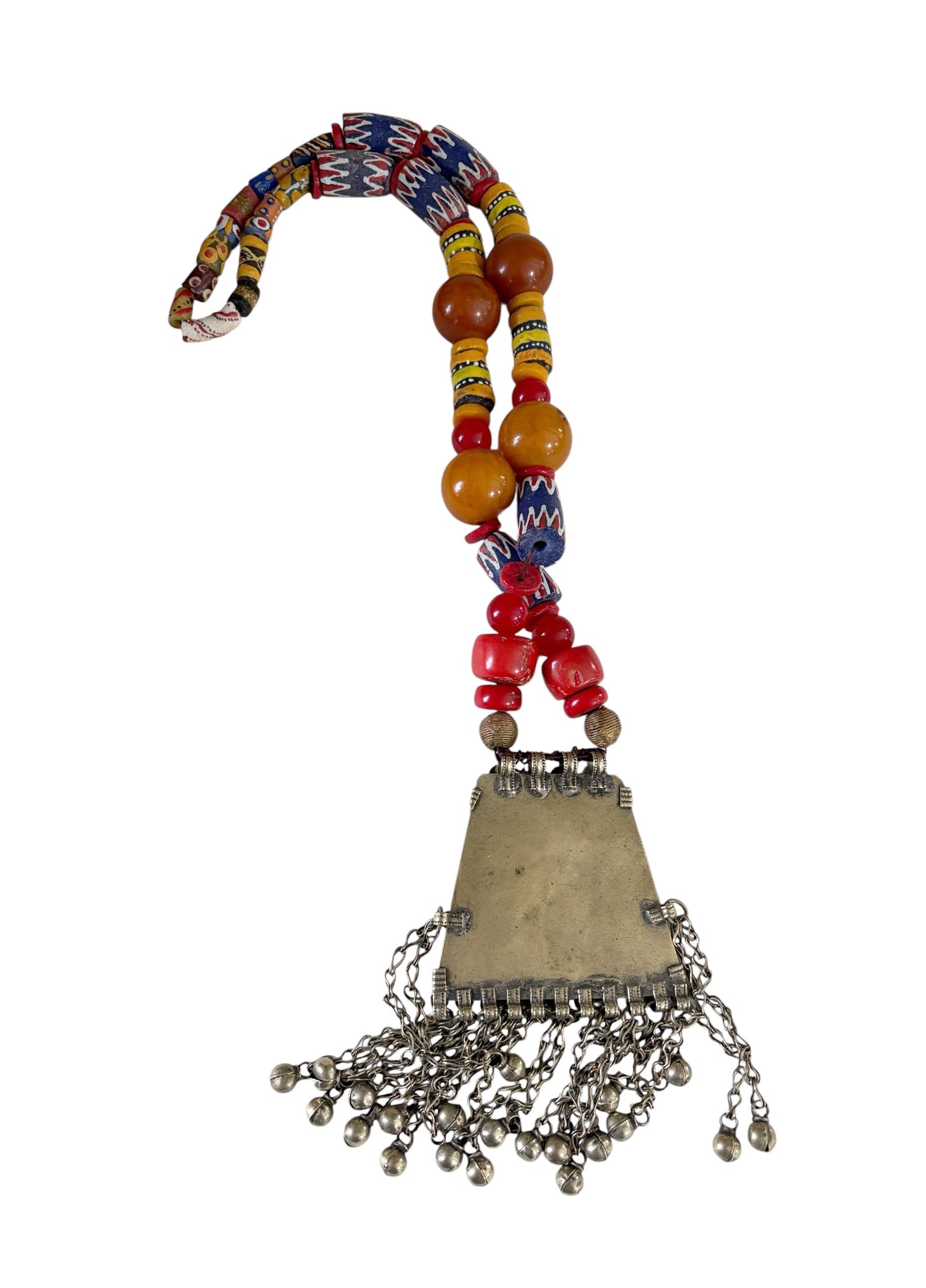 #677 Vintage  Tribal Afghan Necklace W/Coral wall Hanging 22" H