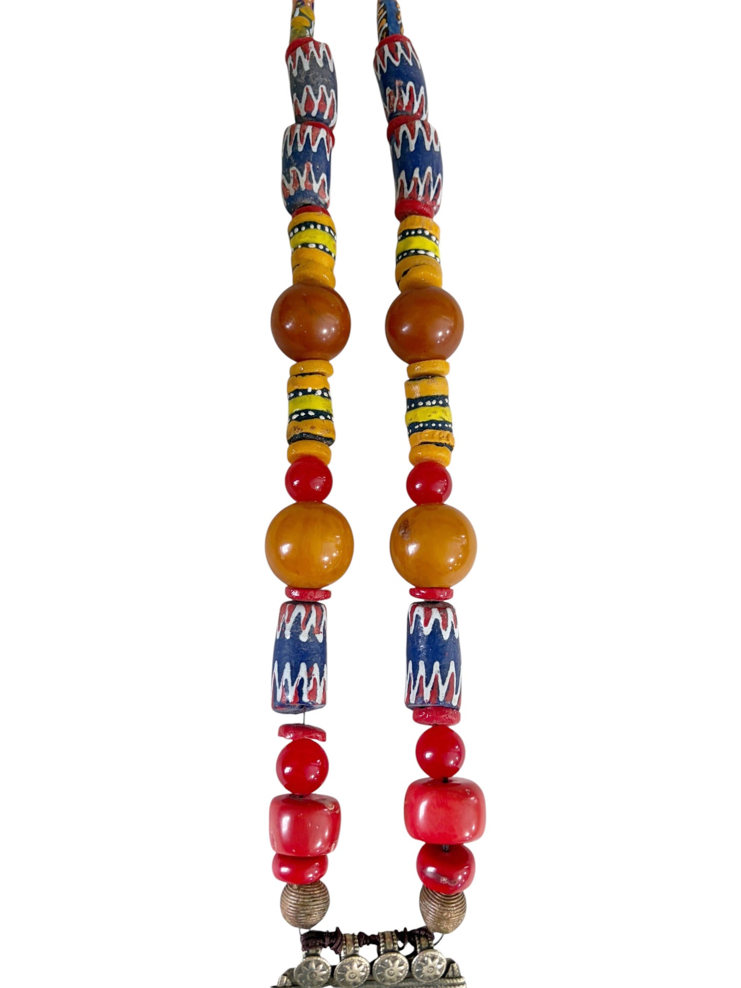 #677 Vintage  Tribal Afghan Necklace W/Coral wall Hanging 22" H