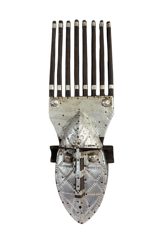 #1312 Vintage  African Bamana Ntomo Marka Mask W/ Aluminum 25" H