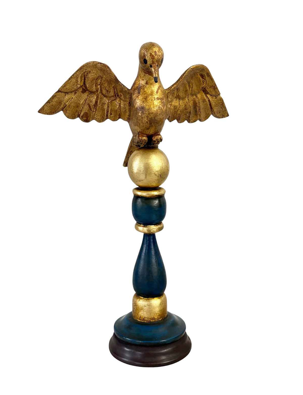#724 Vintage European Carved Wood Bird Sculpture on Finial 14" H