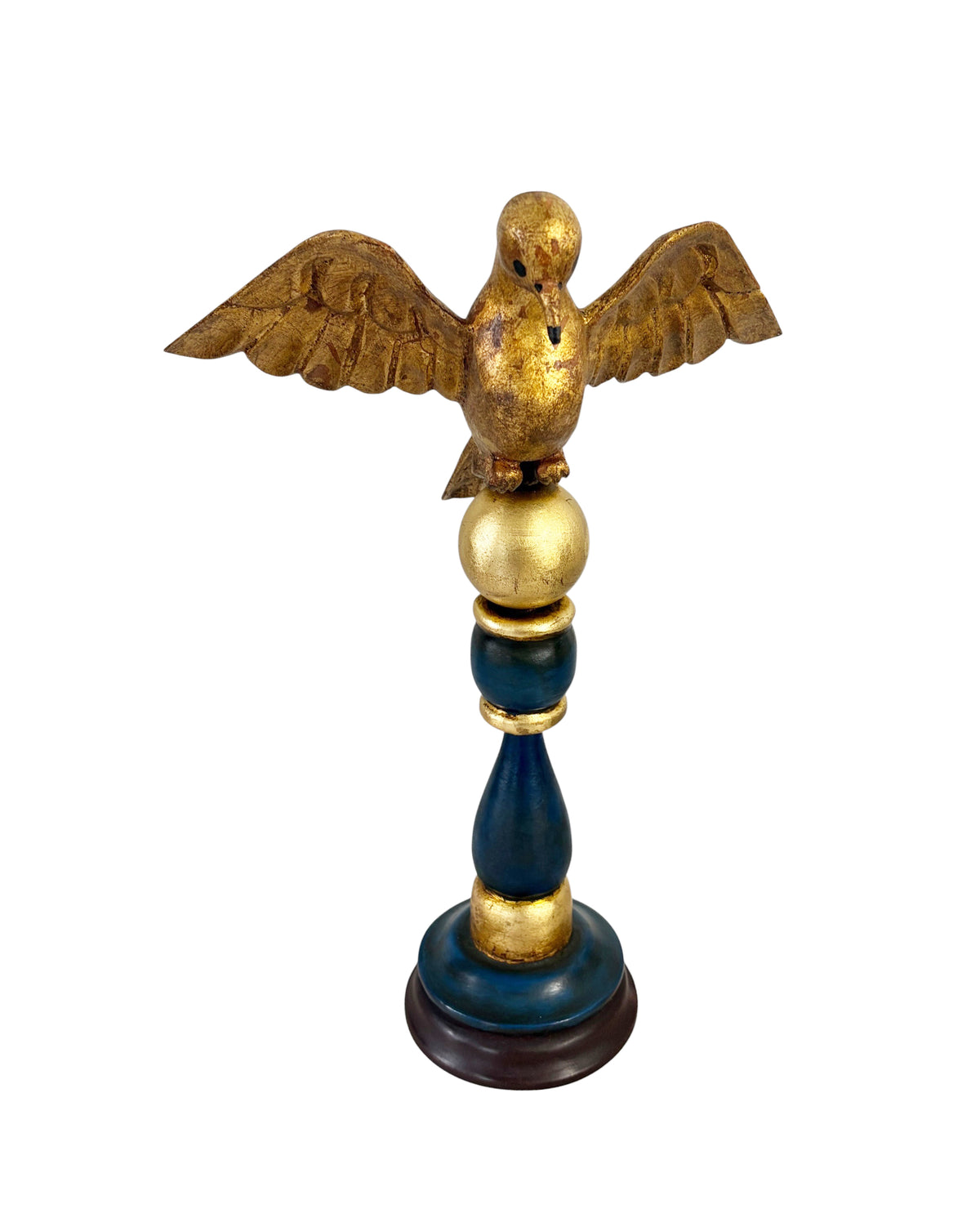 #724 Vintage European Carved Wood Bird Sculpture on Finial 14" H