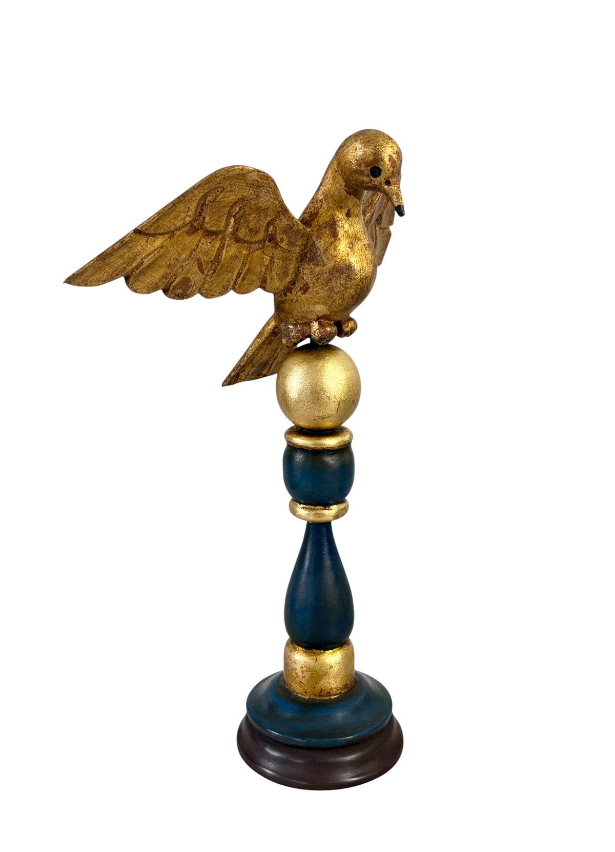 #724 Vintage European Carved Wood Bird Sculpture on Finial 14" H