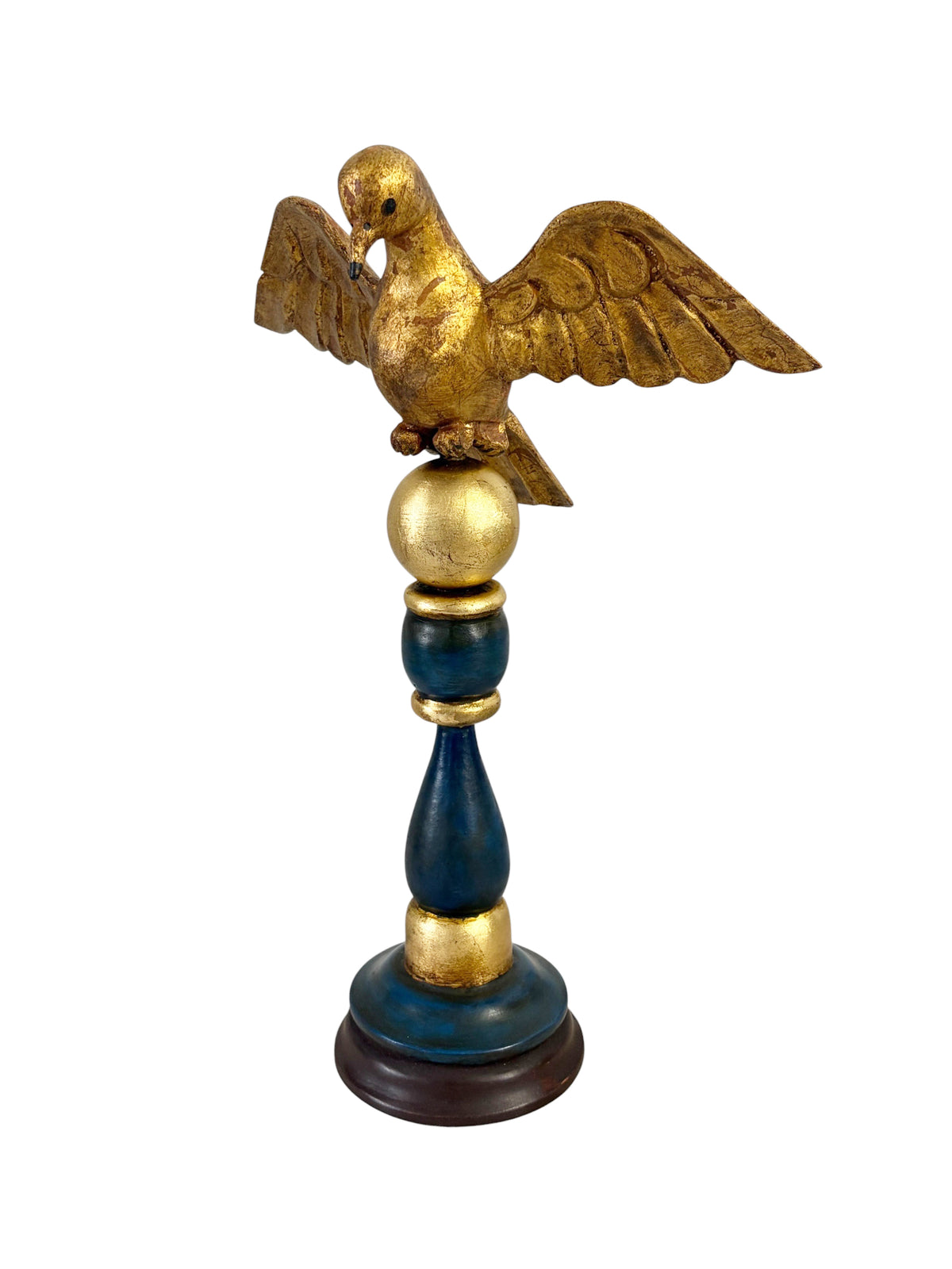 #724 Vintage European Carved Wood Bird Sculpture on Finial 14" H