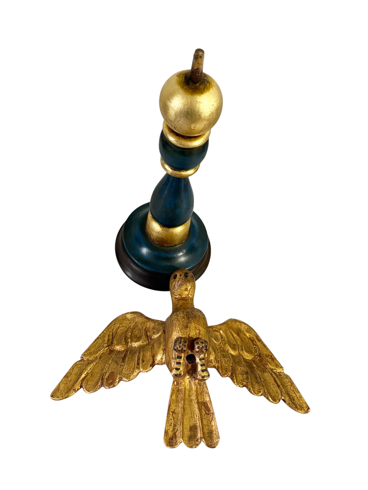 #724 Vintage European Carved Wood Bird Sculpture on Finial 14" H
