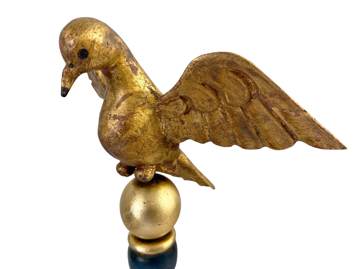#724 Vintage European Carved Wood Bird Sculpture on Finial 14" H