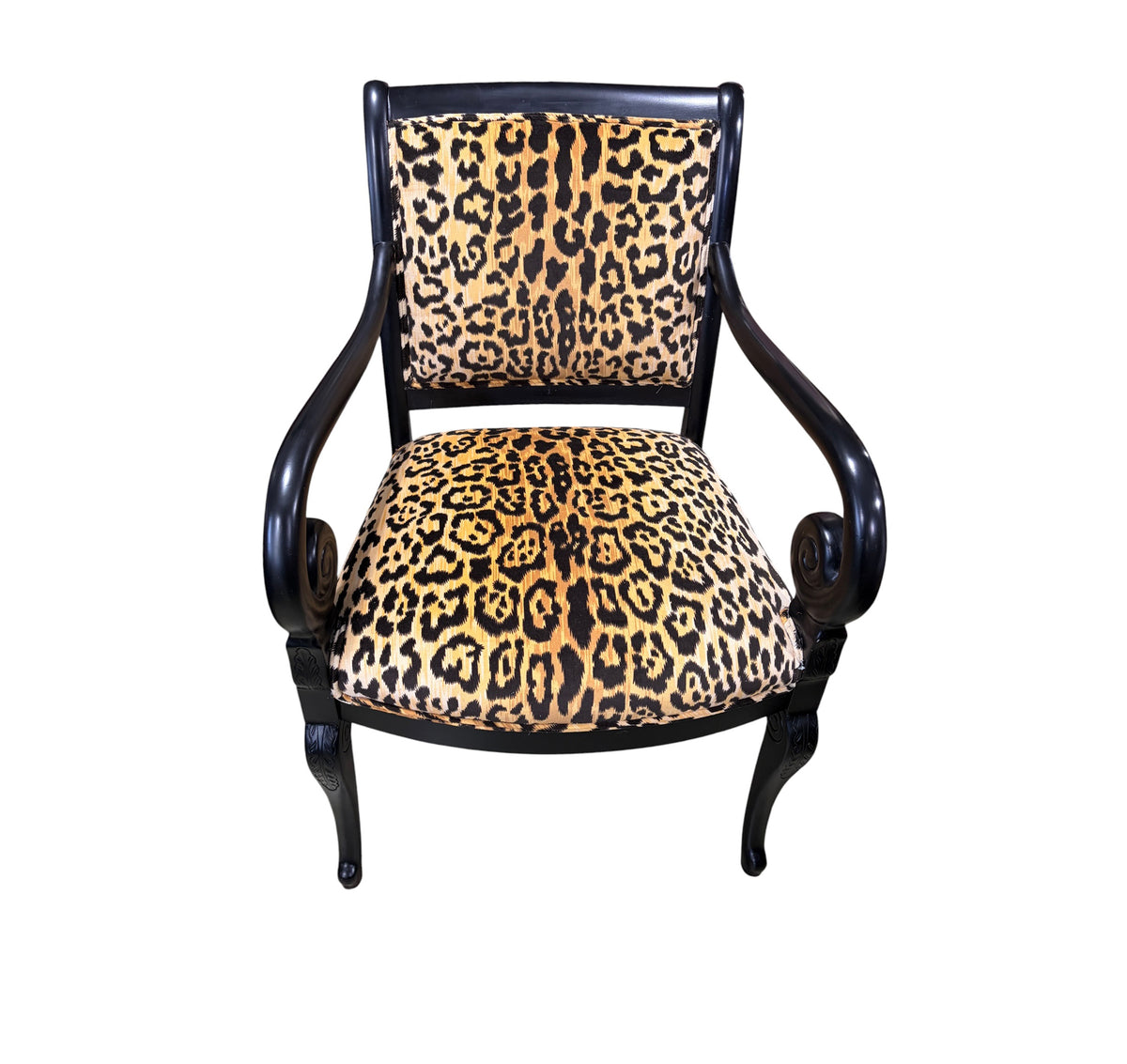 #222 Vintage French Style Black Lacquer Wood Chair W/Animal Print