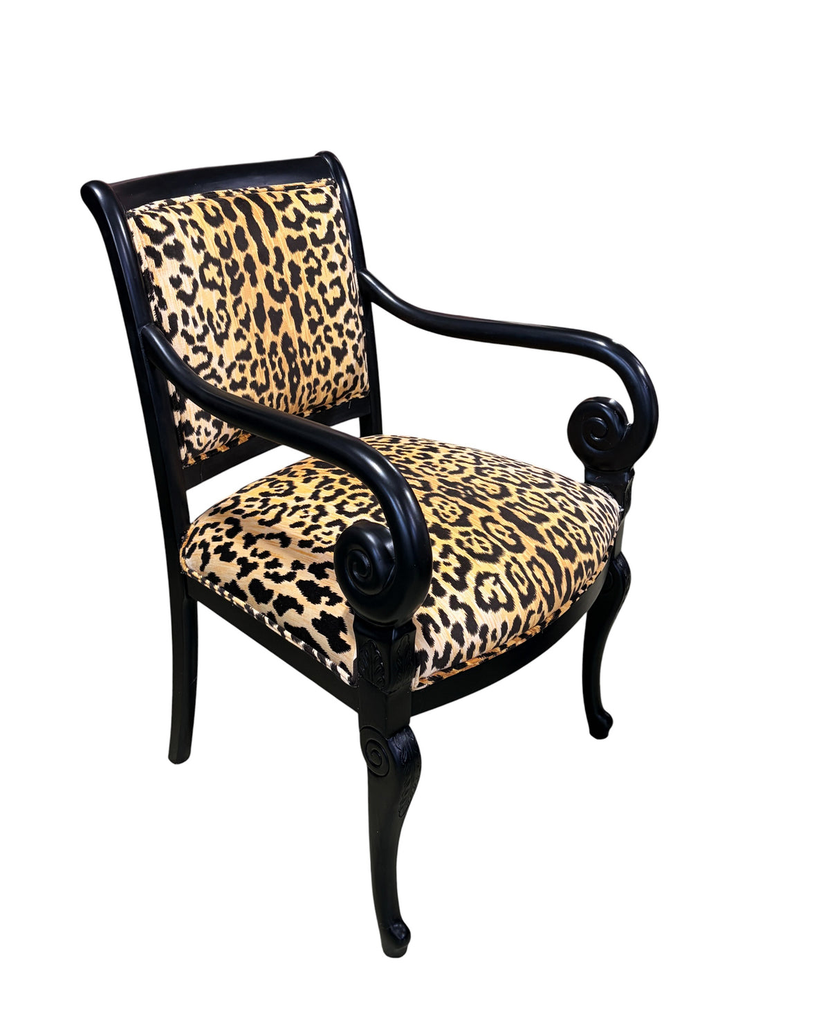 #222 Vintage French Style Black Lacquer Wood Chair W/Animal Print