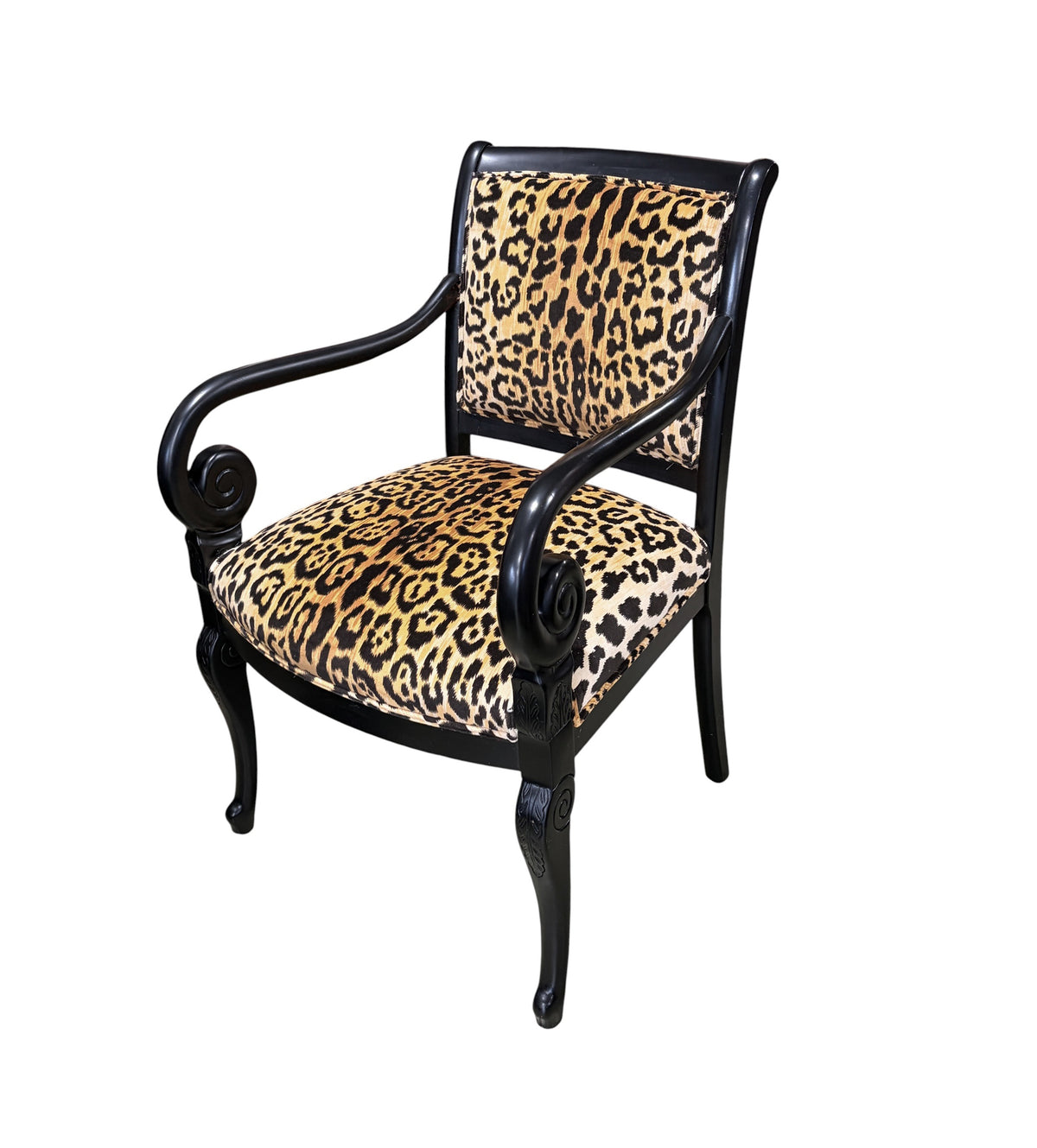 #222 Vintage French Style Black Lacquer Wood Chair W/Animal Print