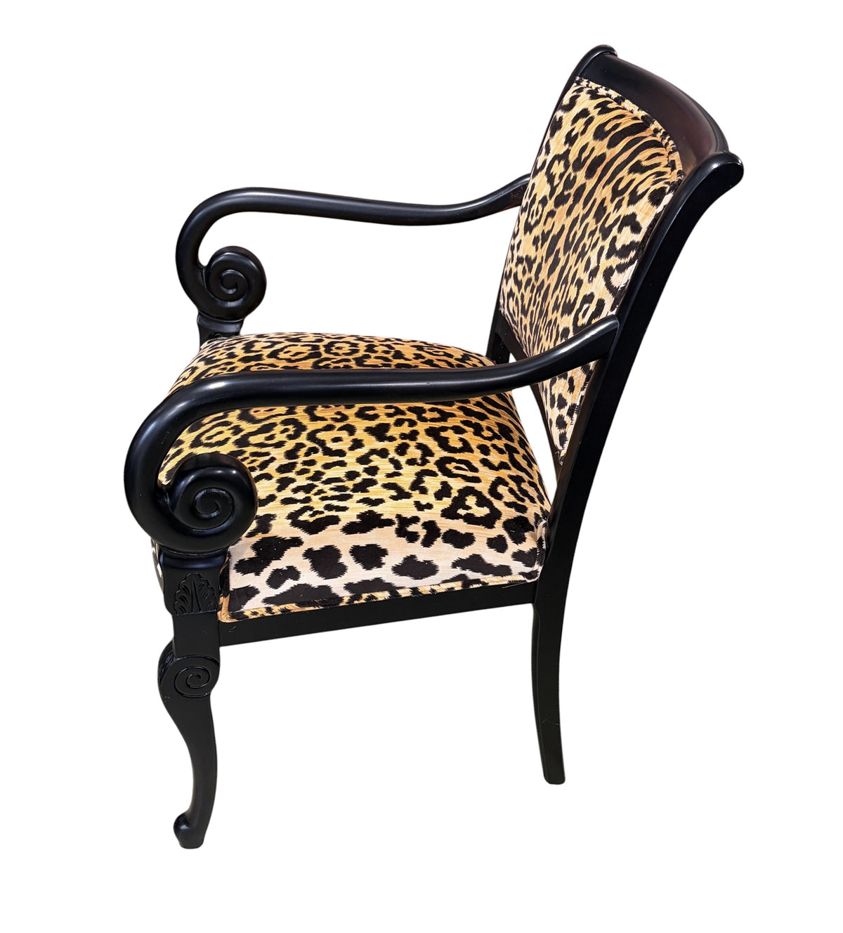 #222 Vintage French Style Black Lacquer Wood Chair W/Animal Print