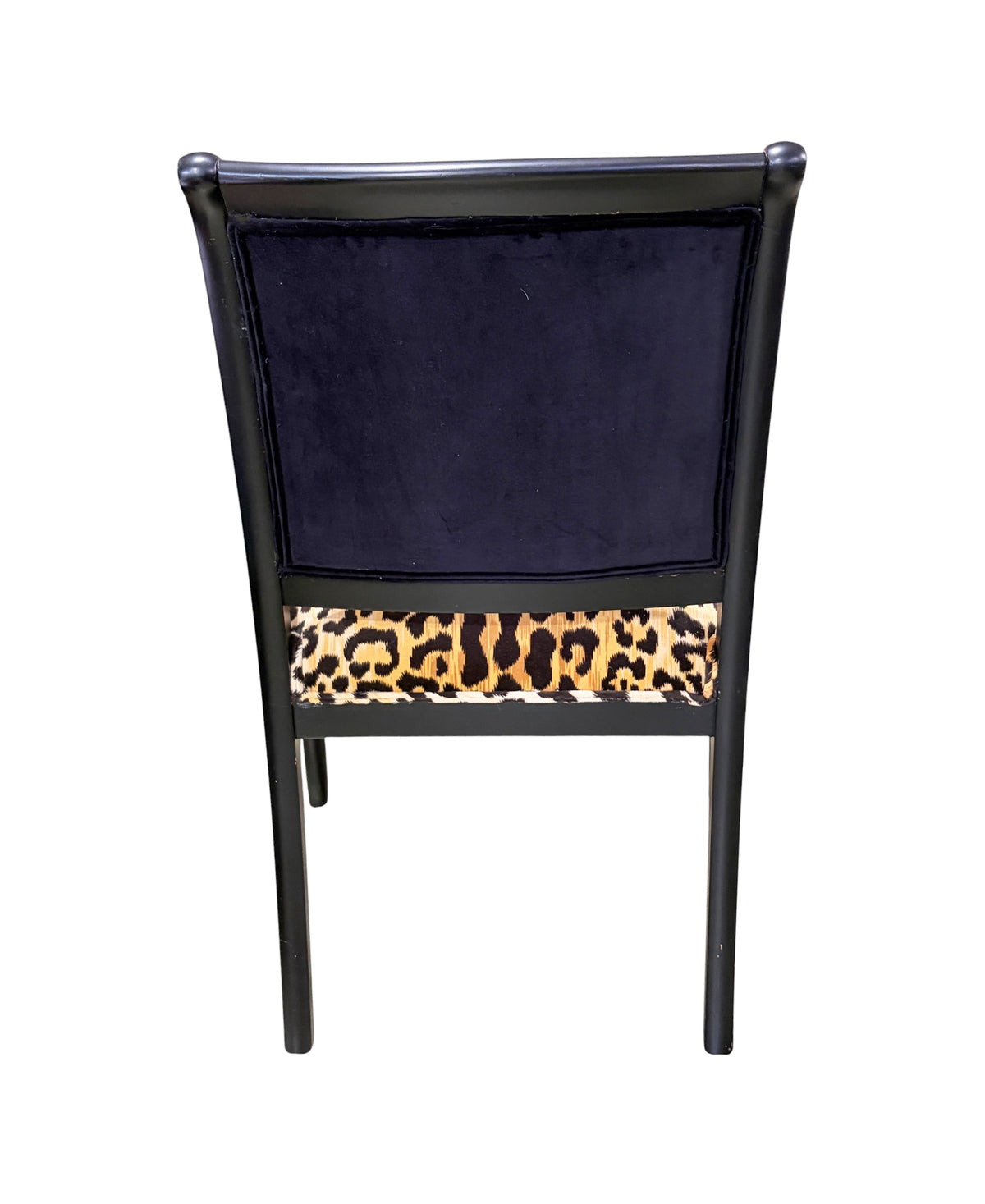 #222 Vintage French Style Black Lacquer Wood Chair W/Animal Print