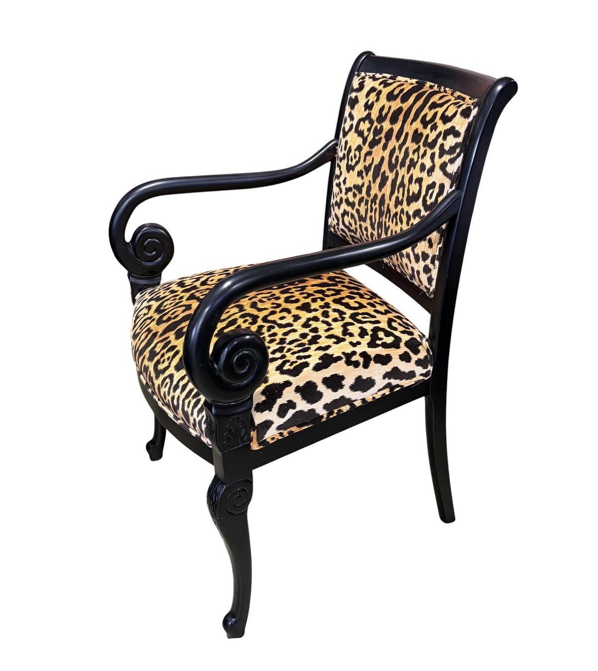 #222 Vintage French Style Black Lacquer Wood Chair W/Animal Print