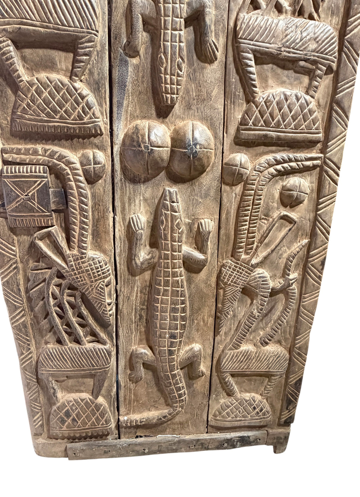 #1315  Vintage  Dogon Granary Door With Chiwaras  /Crocodiles  Mali African 75" H
