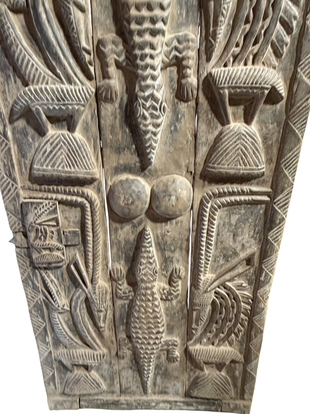 #1316  Vintage  Dogon Granary Door With Chiwaras  /Crocodiles  Mali African 74" H