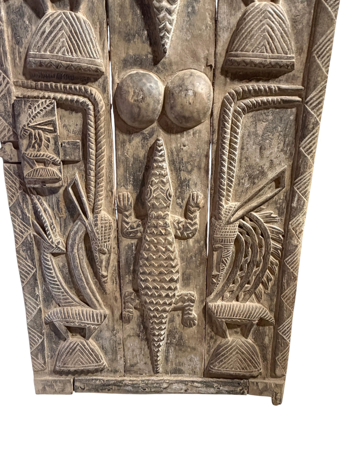 #1316  Vintage  Dogon Granary Door With Chiwaras  /Crocodiles  Mali African 74" H