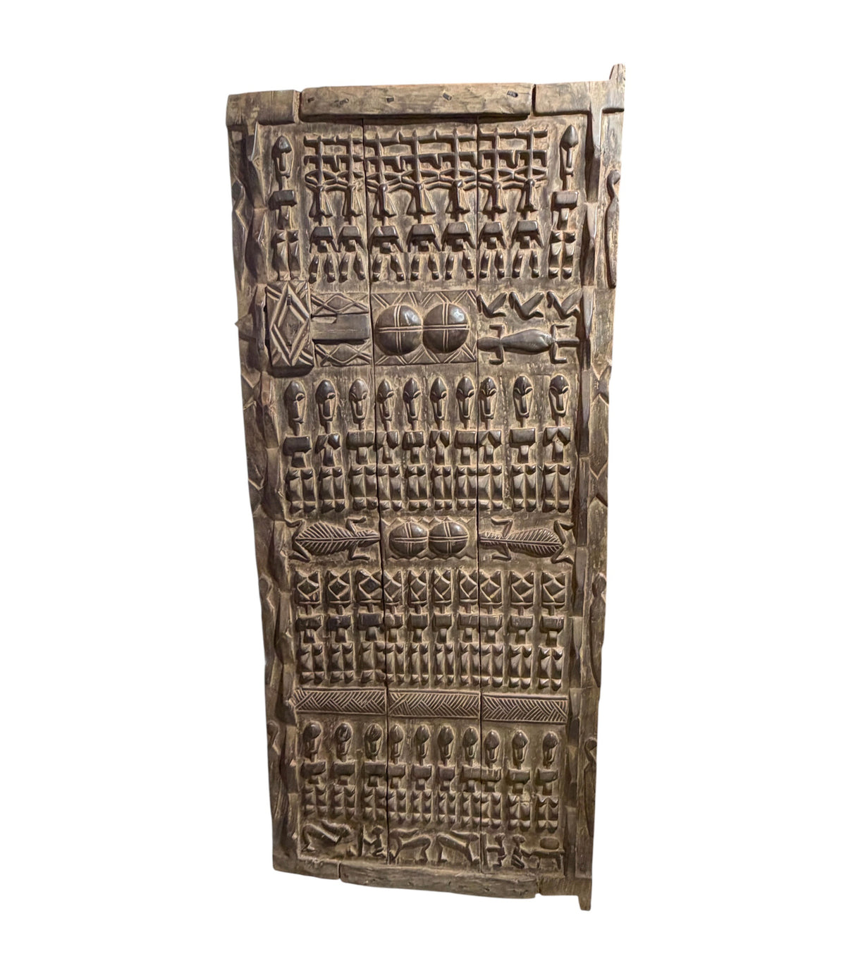 #1317  Vintage  Dogon Granary Door With Crocodiles /figures Mali African 74" H