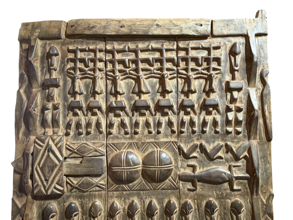 #1317  Vintage  Dogon Granary Door With Crocodiles /figures Mali African 74" H