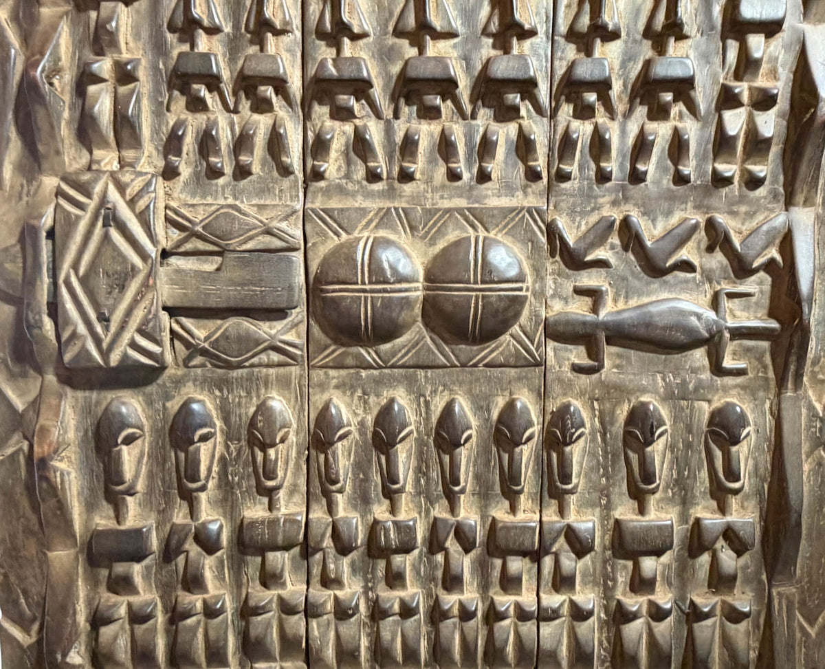 #1317  Vintage  Dogon Granary Door With Crocodiles /figures Mali African 74" H
