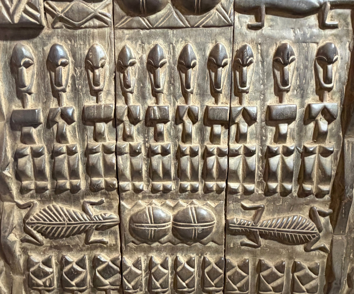 #1317  Vintage  Dogon Granary Door With Crocodiles /figures Mali African 74" H