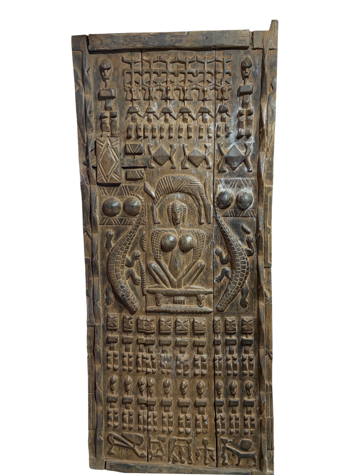 #1318  Vintage  Dogon Granary Door With Crocodiles /figures Mali African 70" H