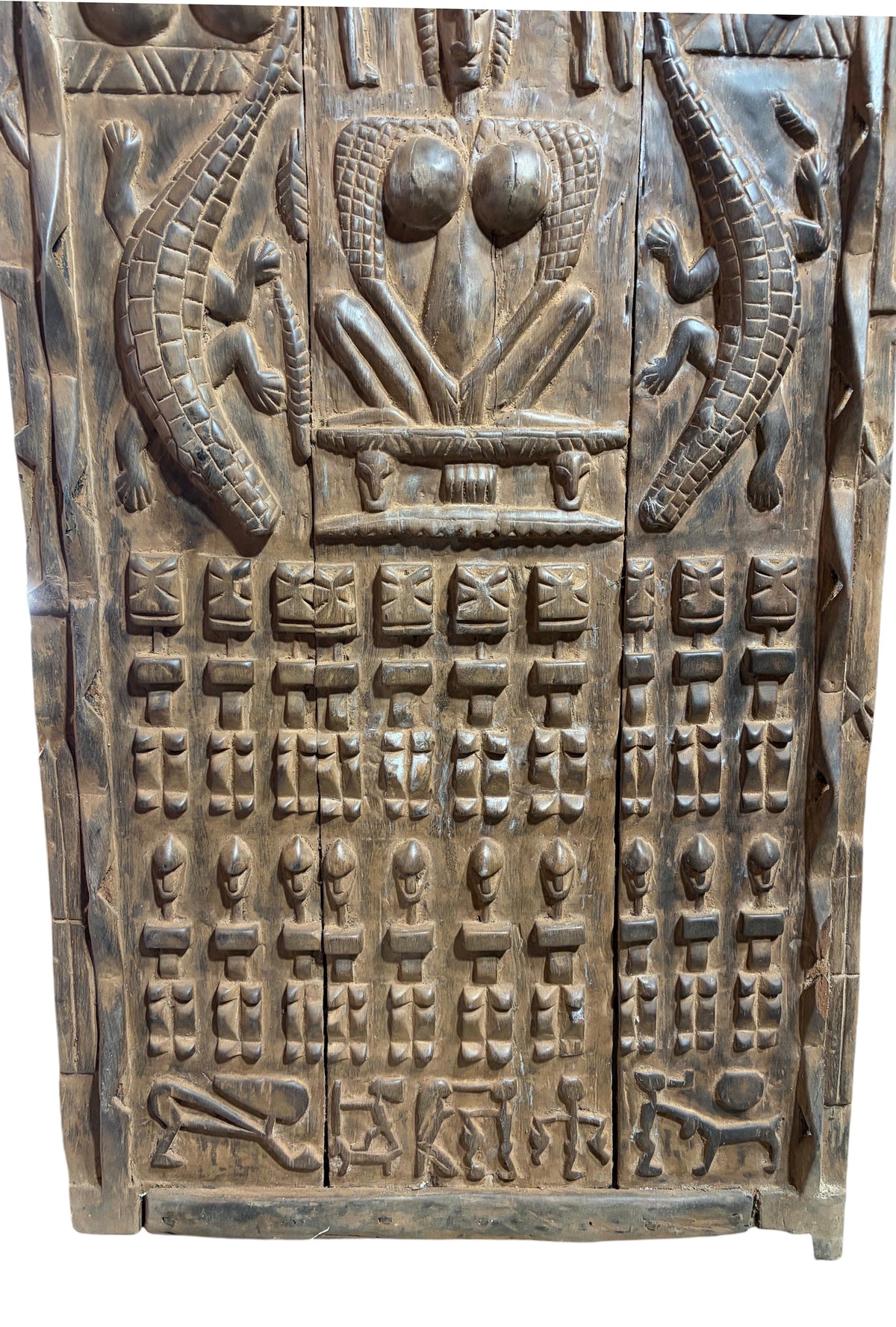 #1318  Vintage  Dogon Granary Door With Crocodiles /figures Mali African 70" H