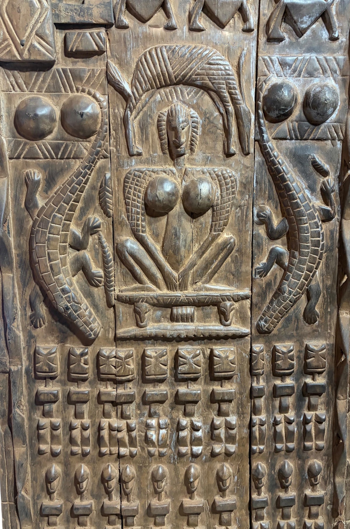 #1318  Vintage  Dogon Granary Door With Crocodiles /figures Mali African 70" H
