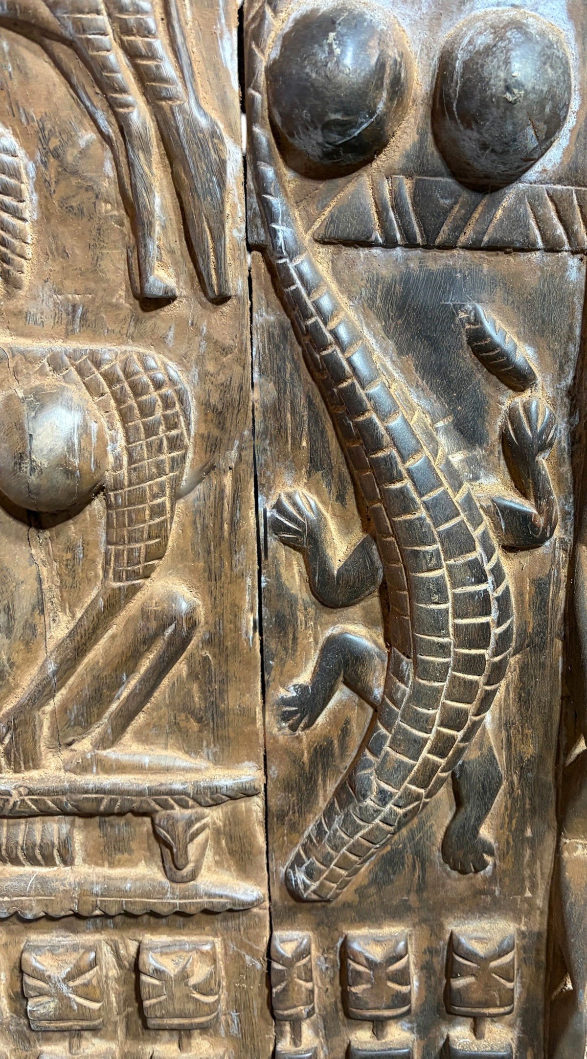 #1318  Vintage  Dogon Granary Door With Crocodiles /figures Mali African 70" H