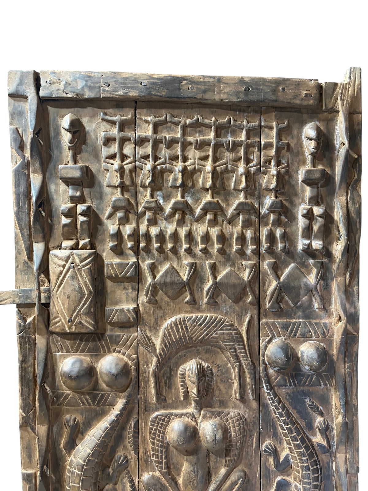 #1318  Vintage  Dogon Granary Door With Crocodiles /figures Mali African 70" H