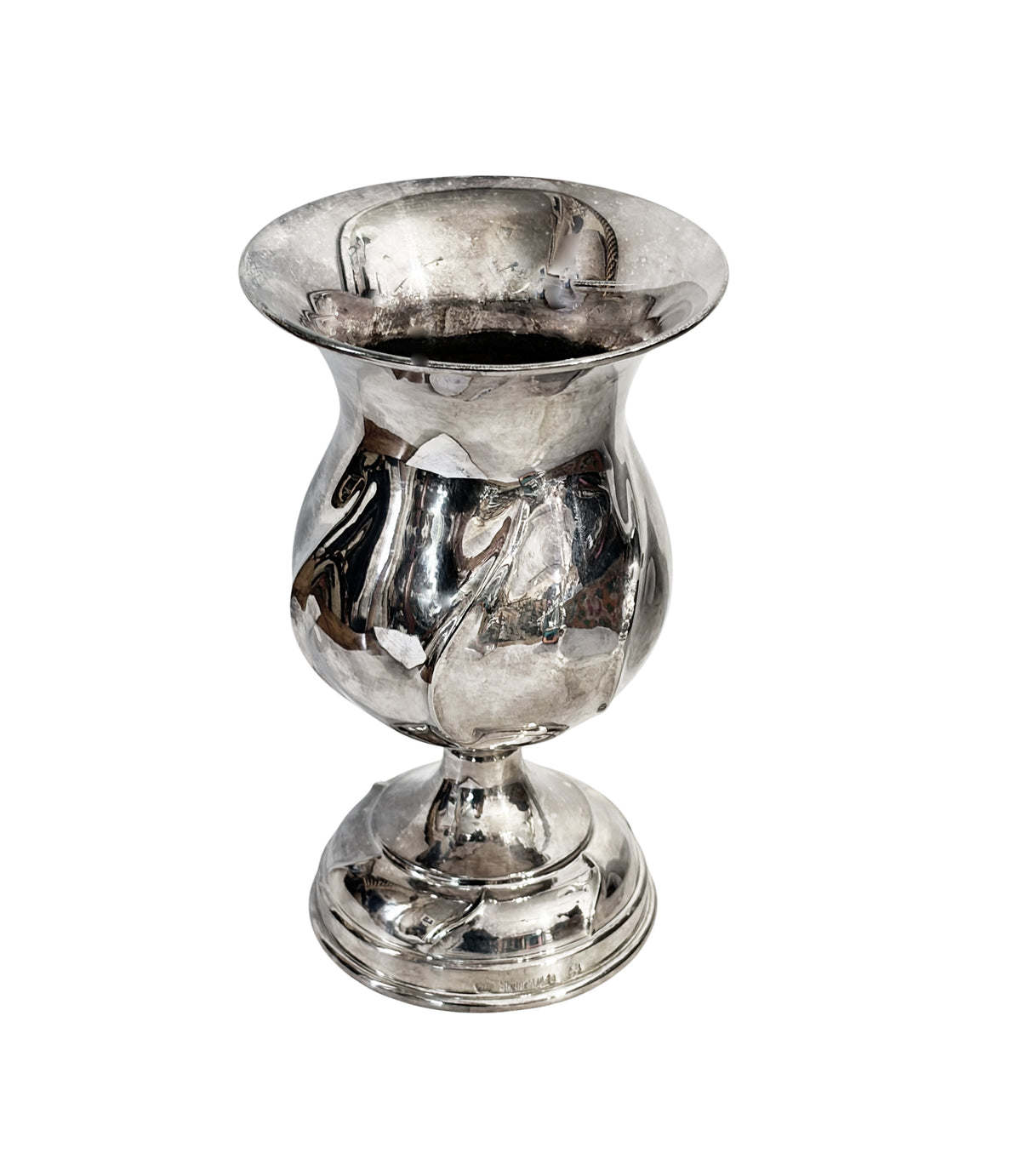 #727  English SHEFFIELD PLATE silver-tone goblet-style decorative vase 6.25" H