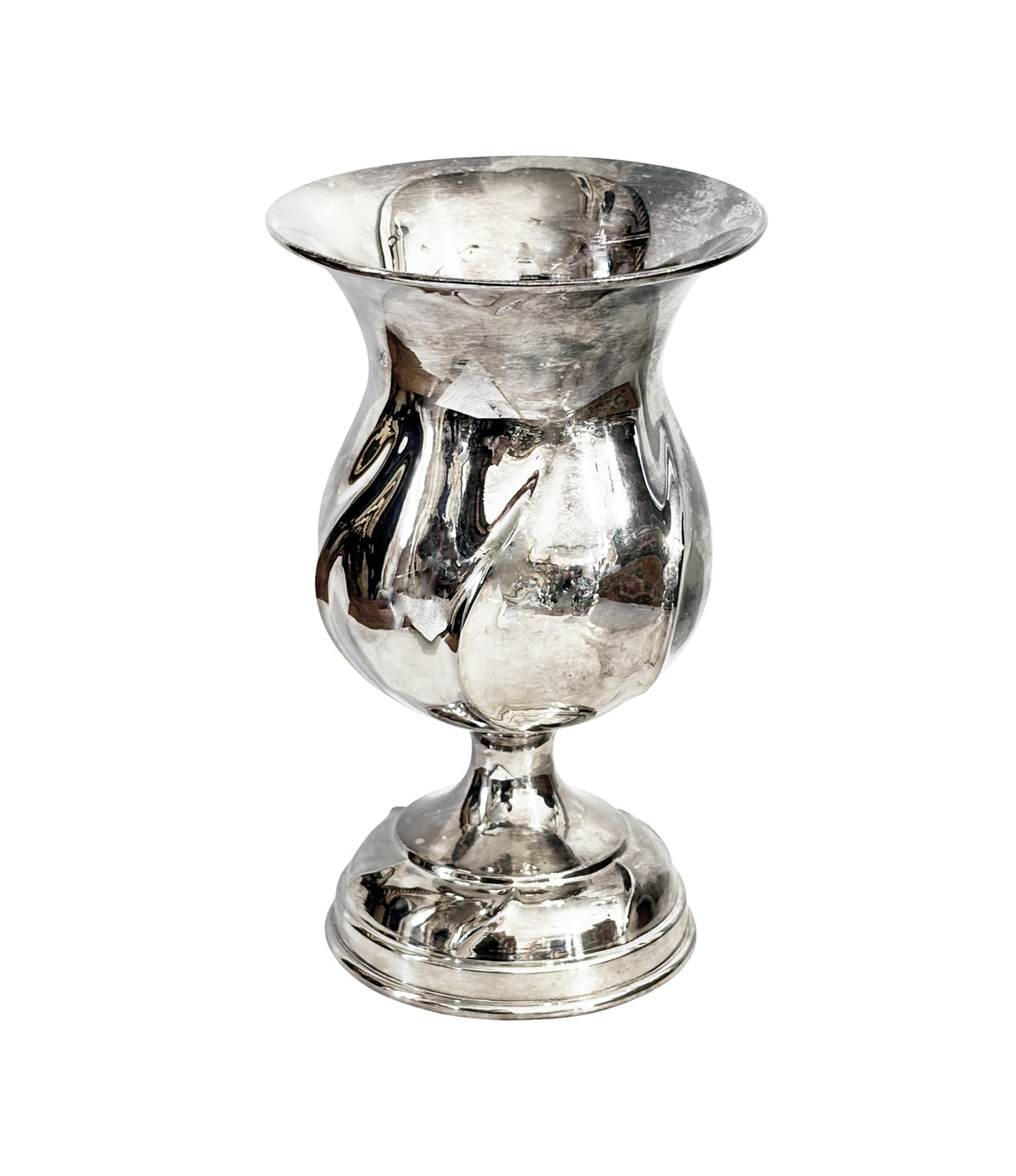 #727  English SHEFFIELD PLATE silver-tone goblet-style decorative vase 6.25" H