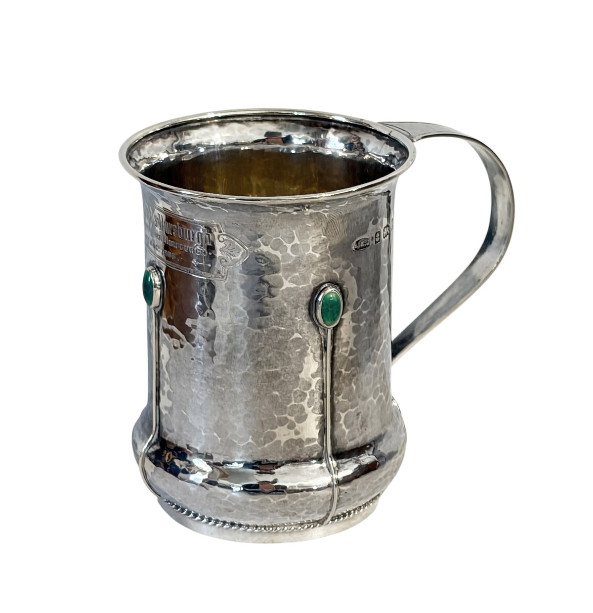 #728 English Sterling silver Christening Mug Maker's Mark: A.E.J. for A.E. Jones.3.25" H