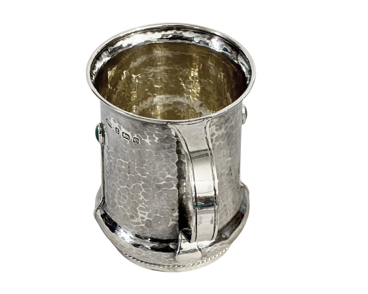 #728 English Sterling silver Christening Mug Maker's Mark: A.E.J. for A.E. Jones.3.25" H