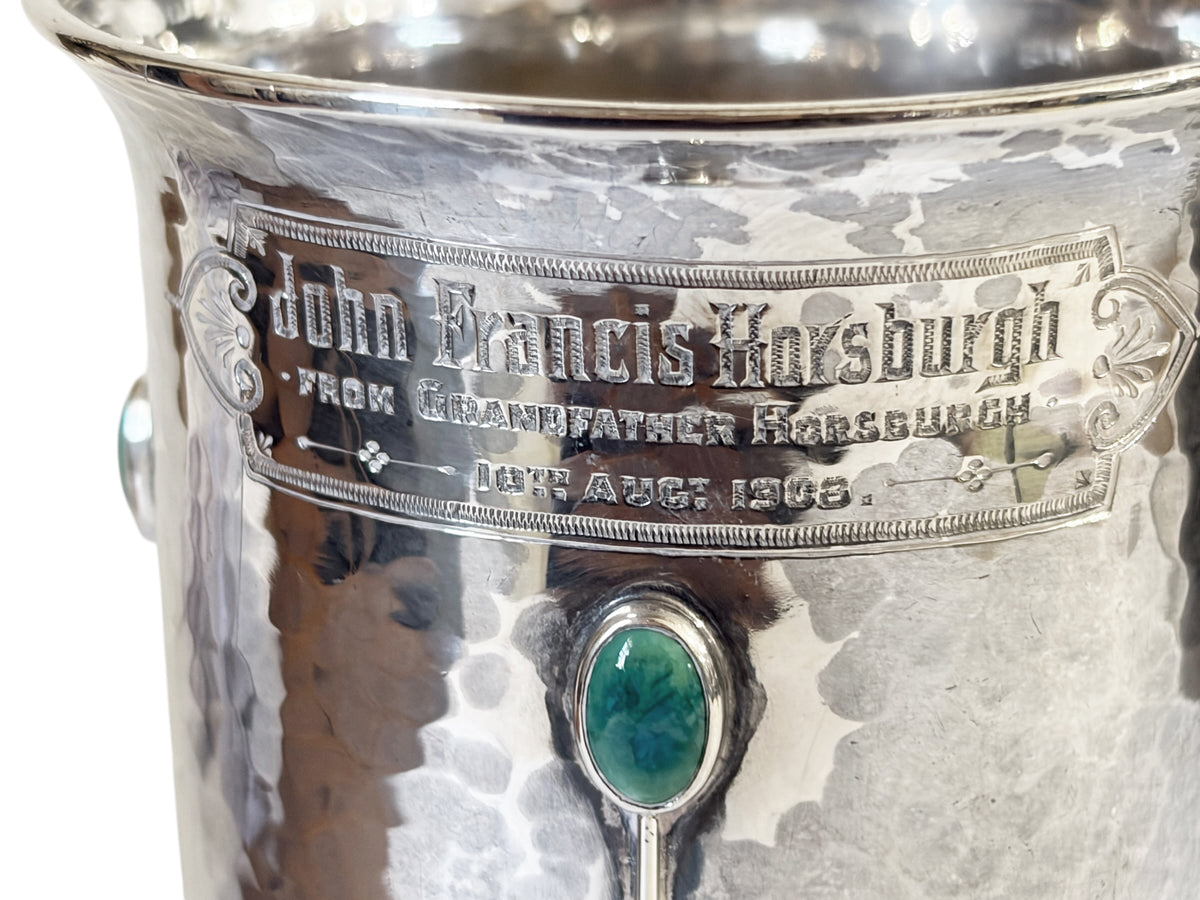 #728 English Sterling silver Christening Mug Maker's Mark: A.E.J. for A.E. Jones.3.25" H