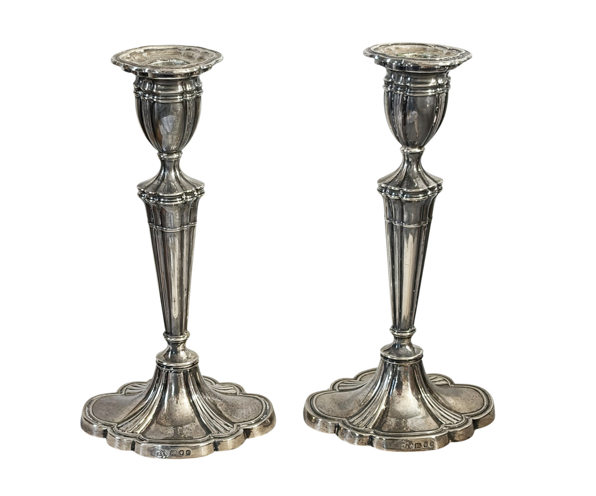 #729 Pair of Elegant Silver 925 Candle Holders, London, England, 20th Century