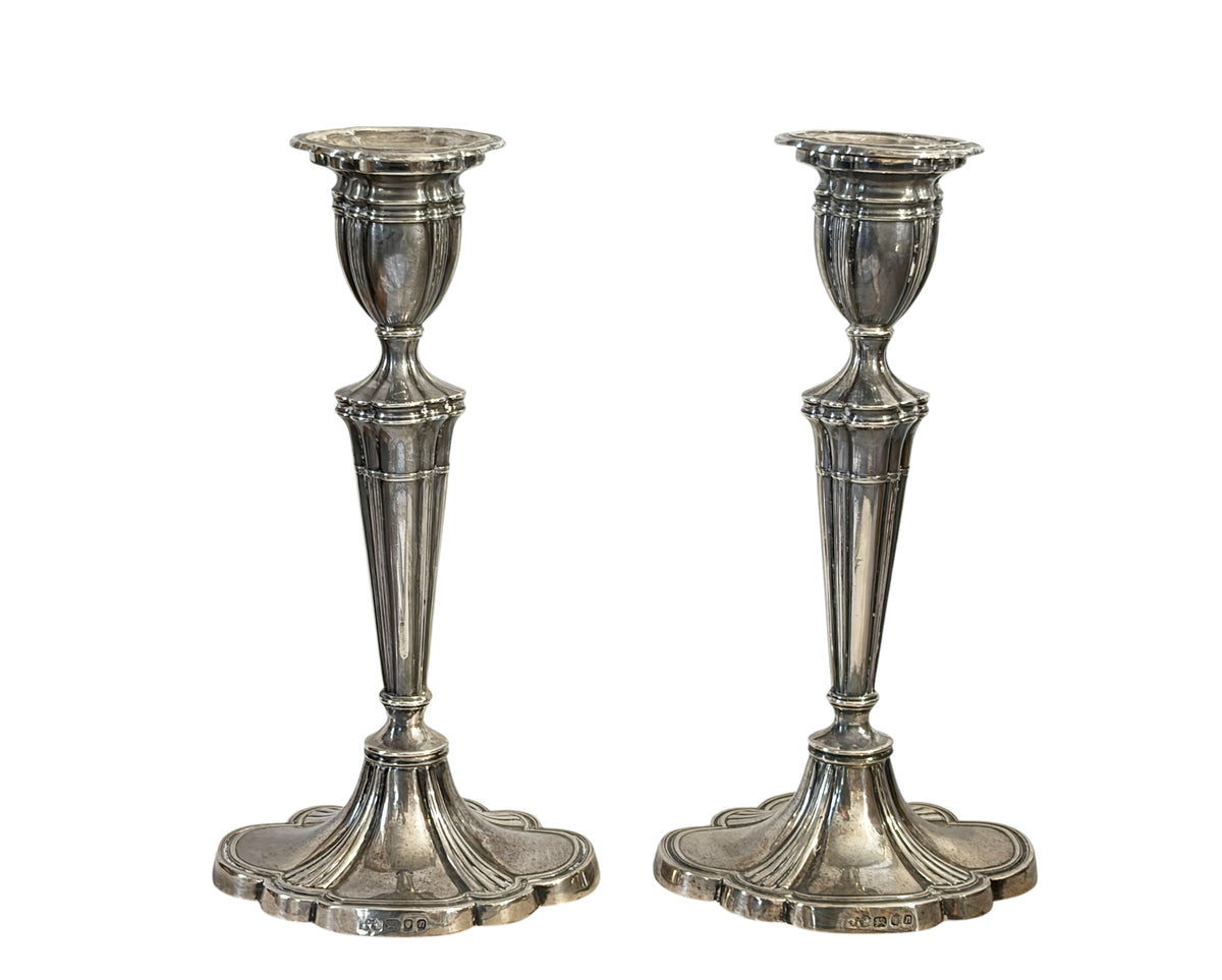 #729 Pair of Elegant Silver 925 Candle Holders, London, England, 20th Century