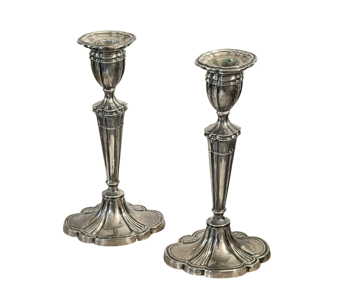 #729 Pair of Elegant Silver 925 Candle Holders, London, England, 20th Century