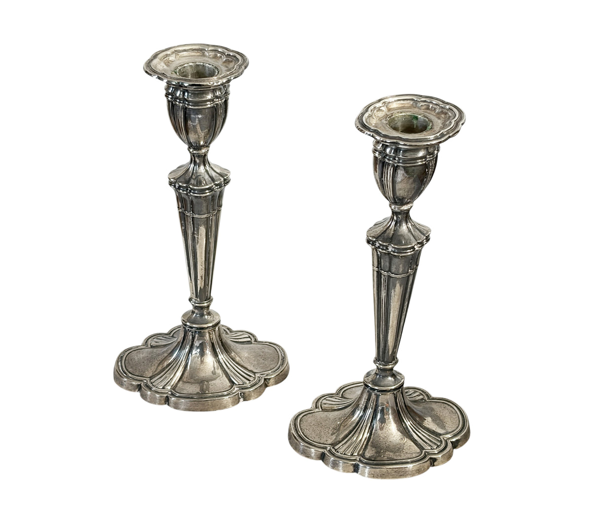 #729 Pair of Elegant Silver 925 Candle Holders, London, England, 20th Century