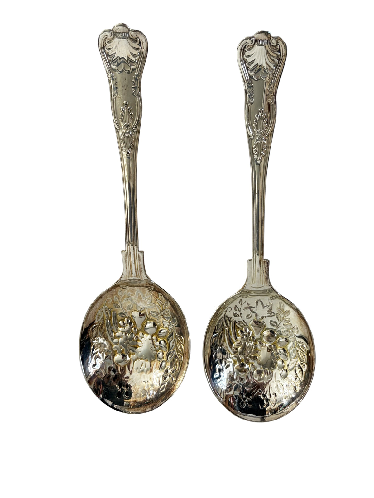 #731 Vintage  pair of Sheffield Silver plate Large Spoons 9" H