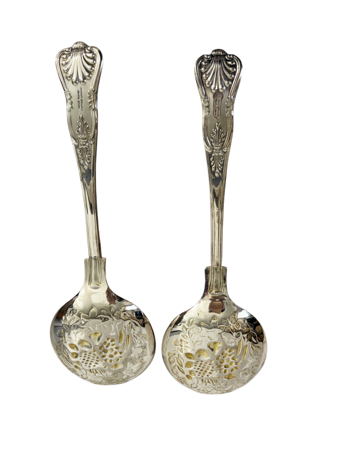 #731 Vintage  pair of Sheffield Silver plate Large Spoons 9" H
