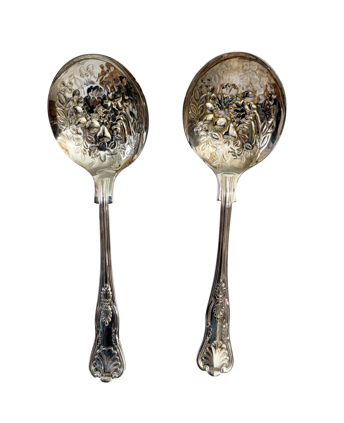 #731 Vintage  pair of Sheffield Silver plate Large Spoons 9" H