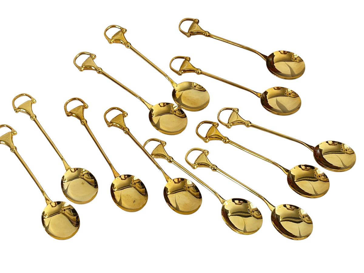 #732 Vintage  set of 12 Gucci gold-plated coffee or demitasse /coffee spoons  Horsebit style handles,