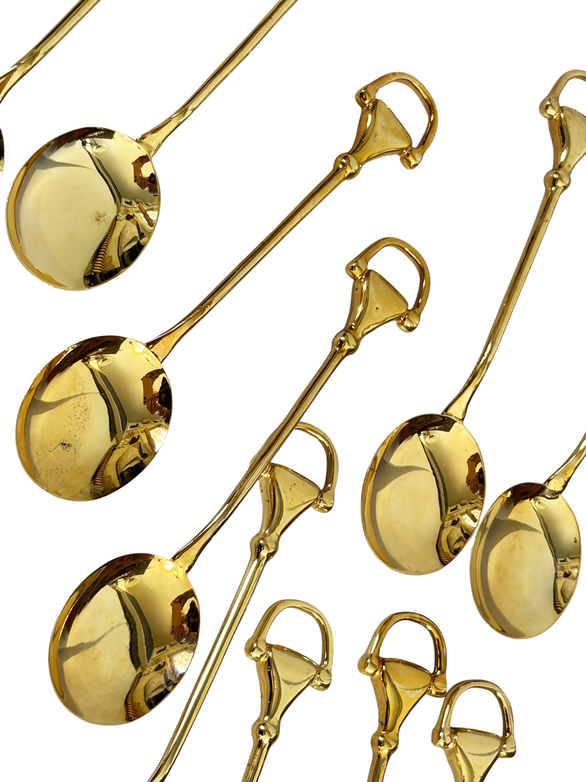 #732 Vintage  set of 12 Gucci gold-plated coffee or demitasse /coffee spoons  Horsebit style handles,
