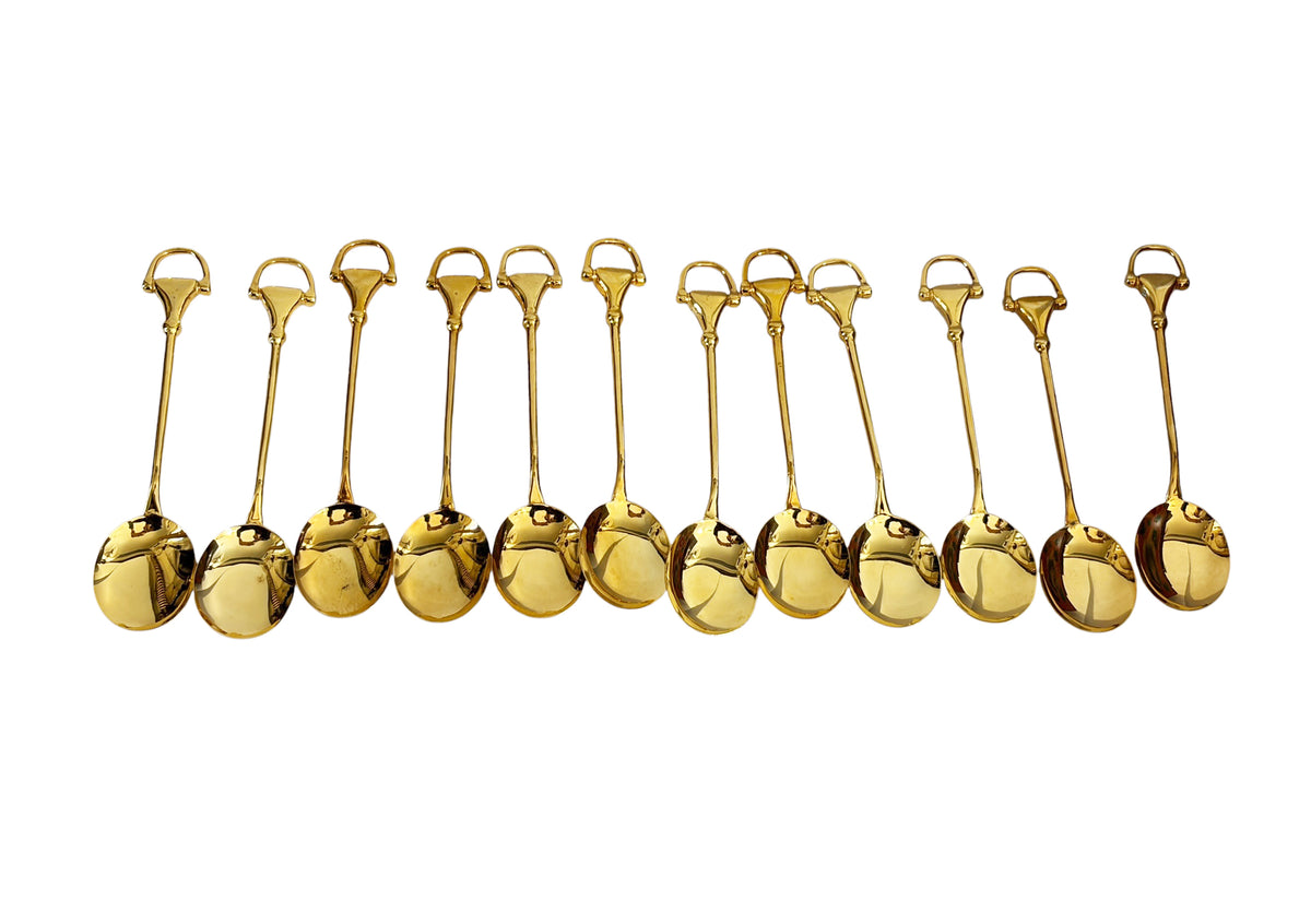 #732 Vintage  set of 12 Gucci gold-plated coffee or demitasse /coffee spoons  Horsebit style handles,