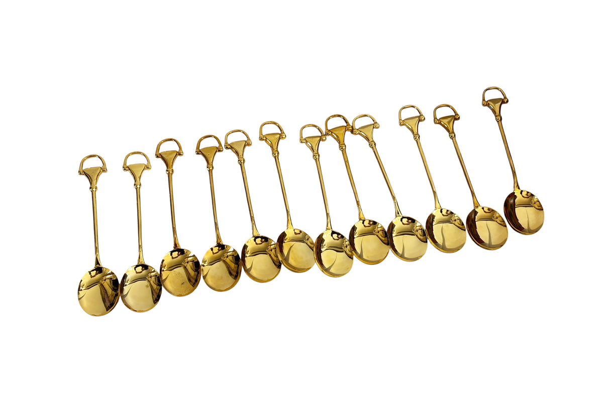 #732 Vintage  set of 12 Gucci gold-plated coffee or demitasse /coffee spoons  Horsebit style handles,