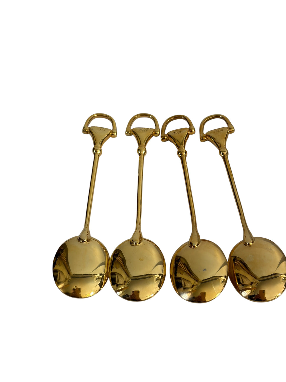 #732 Vintage  set of 12 Gucci gold-plated coffee or demitasse /coffee spoons  Horsebit style handles,