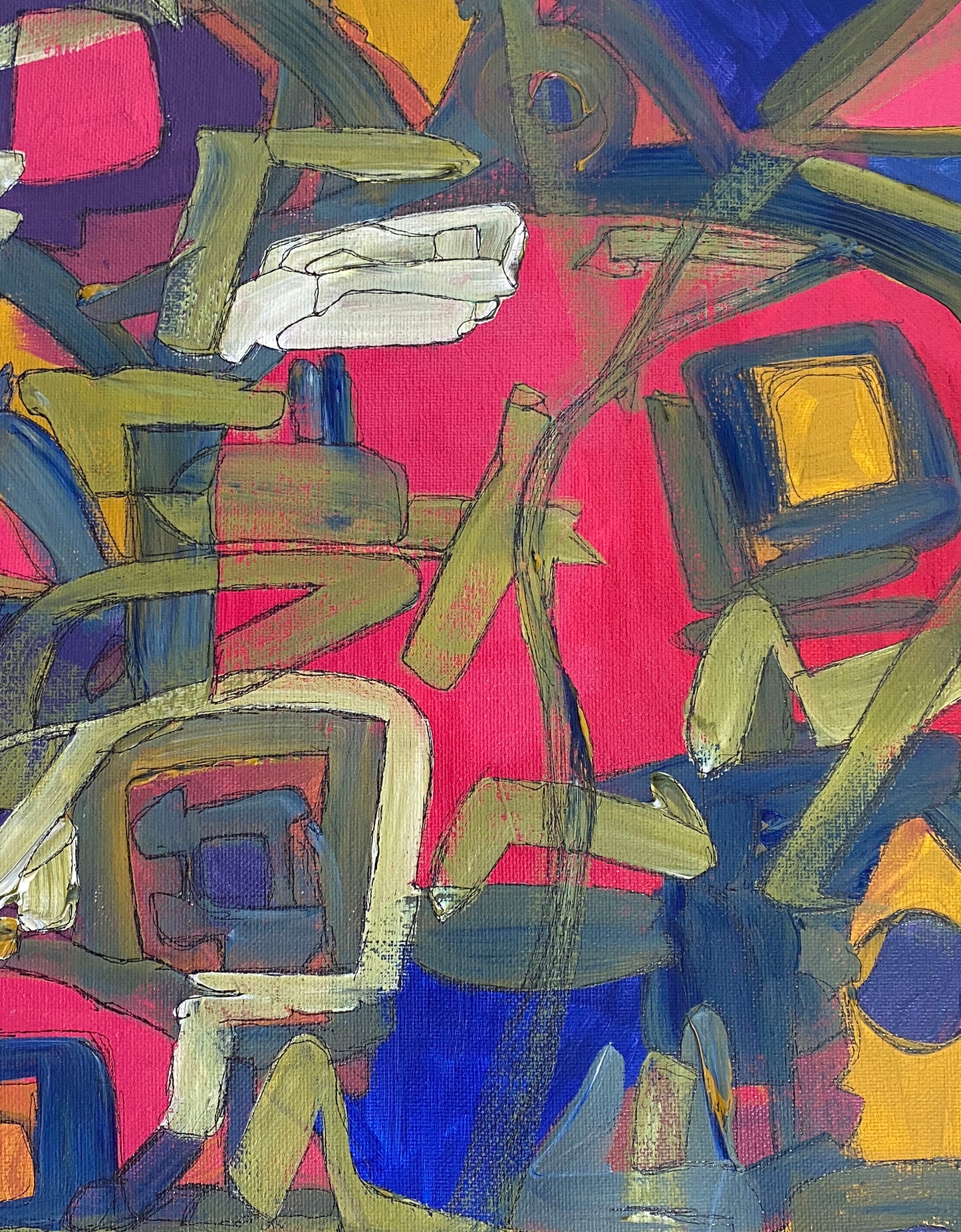 #6420 Acrylic on Canvas Abstract 14"By 14  Titled  Le Printemps Signed