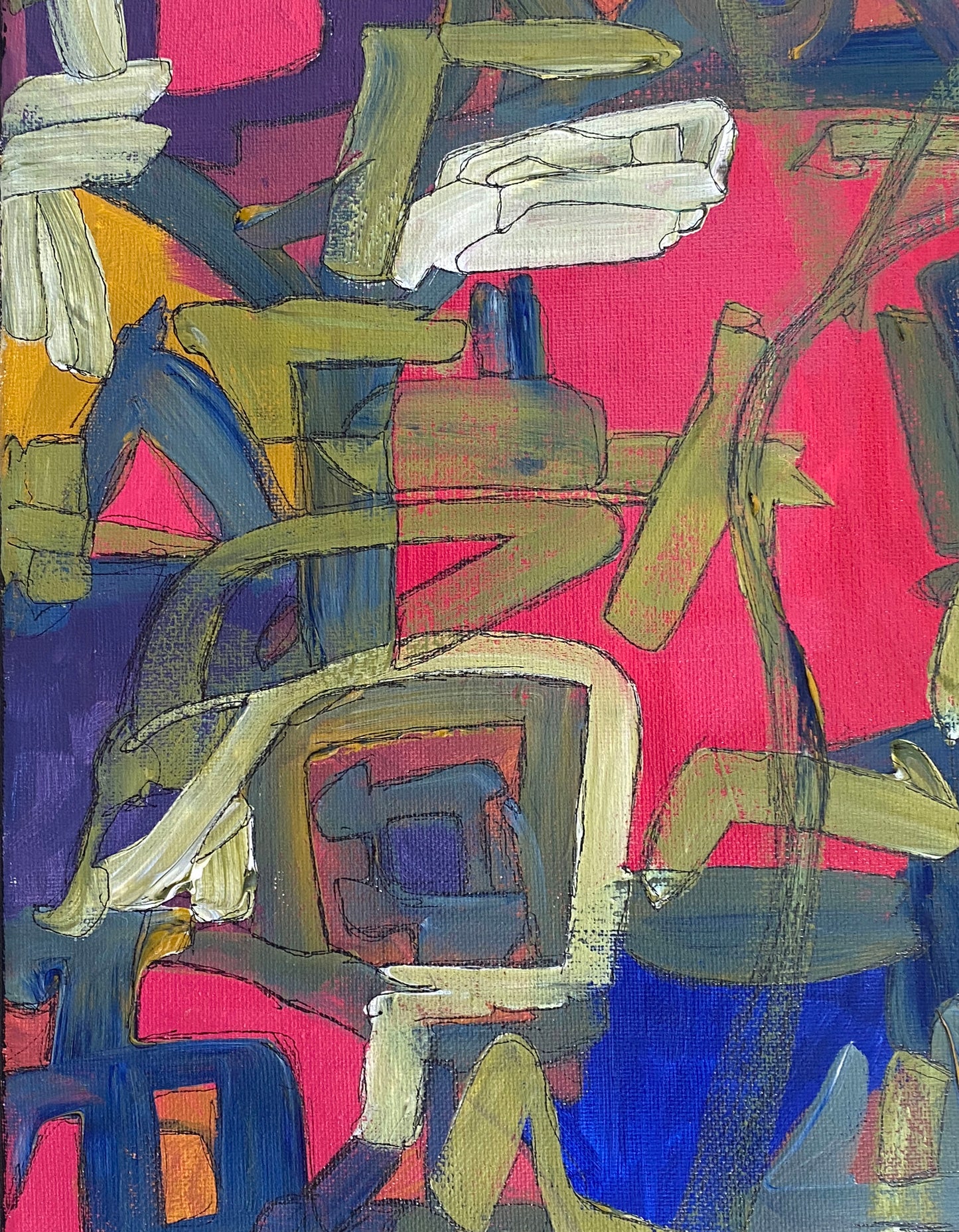 #6420 Acrylic on Canvas Abstract 14"By 14  Titled  Le Printemps Signed