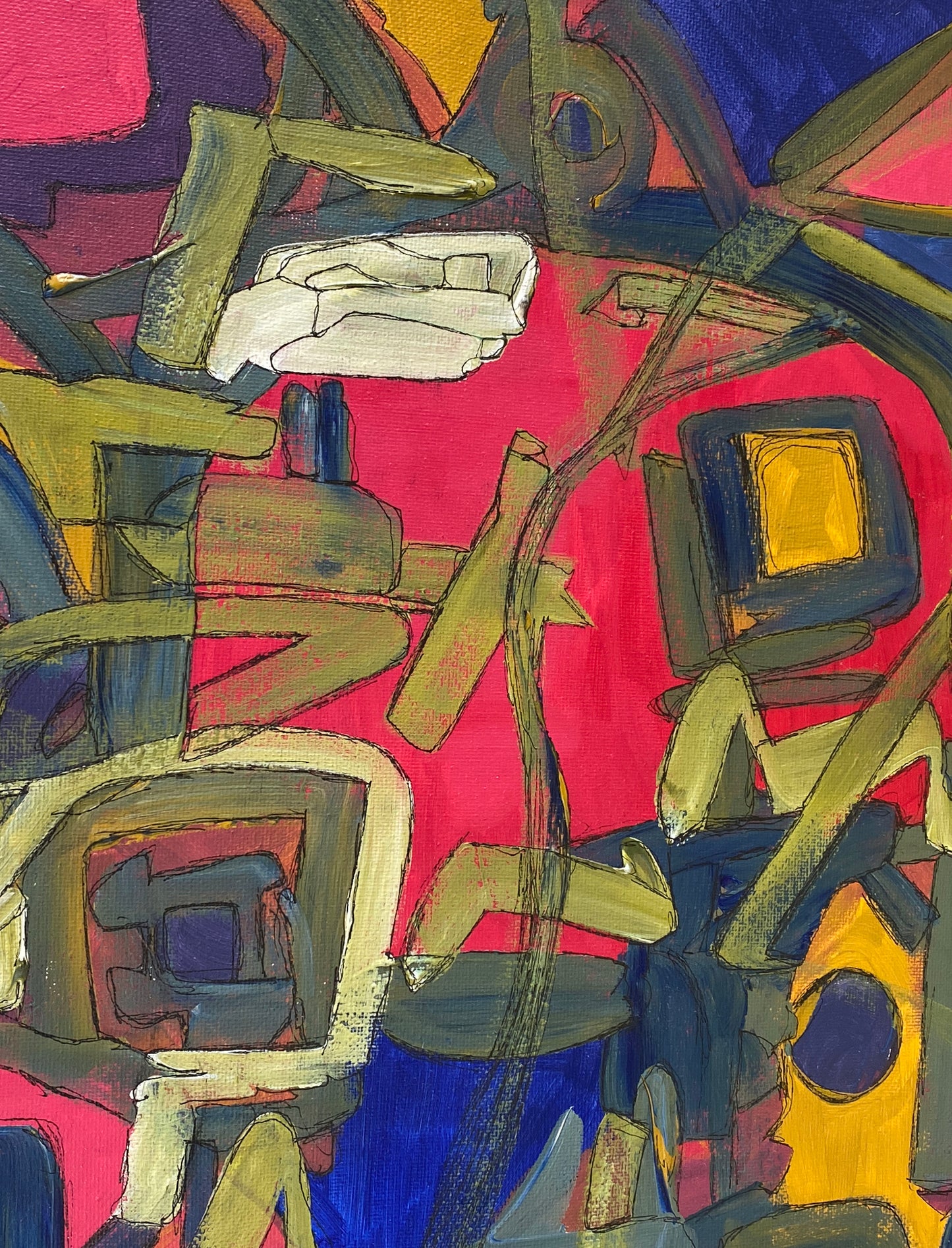 #6420 Acrylic on Canvas Abstract 14"By 14  Titled  Le Printemps Signed