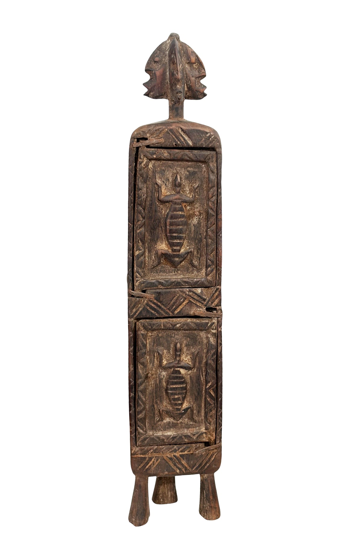 #1322 Vintage Unique Dogon Hand Carved Wooden  Box Mali 18.5" H