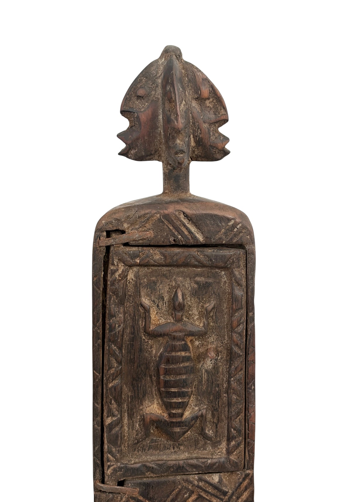 #1322 Vintage Unique Dogon Hand Carved Wooden  Box Mali 18.5" H