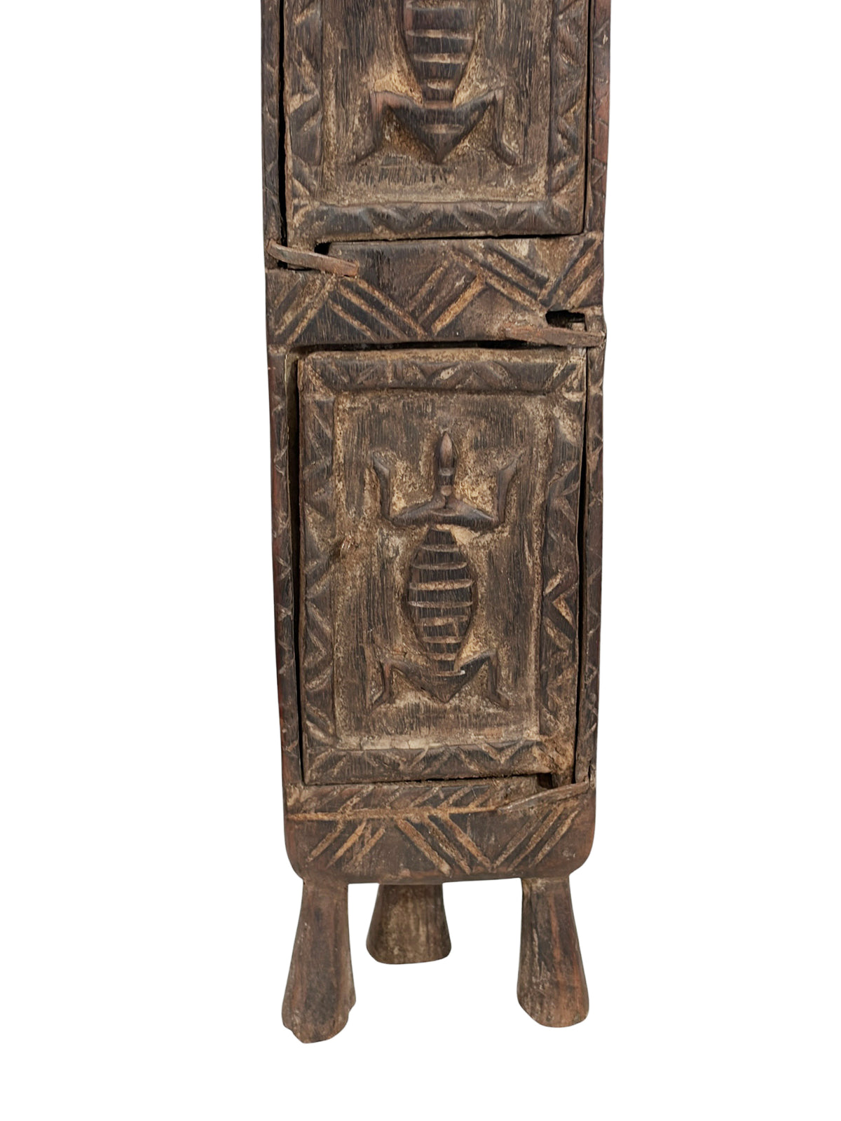 #1322 Vintage Unique Dogon Hand Carved Wooden  Box Mali 18.5" H